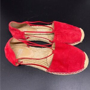 Eileen Fisher Shoes Womens 7 Lee Red Espadrille Sandals Flats Strappy Jute Suede
